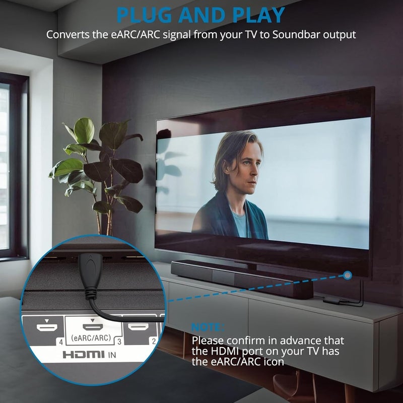 AUTOUTLET محول HDMI eARC إلى صوت بصري - محول eARC/ARC إلى بصري للتلفزيونات، ومكبرات الصوت، وأنظمة المسرح المنزلي، وأنظمة الصوت، يدعم معدل عينة 192KHz، Dolby 5.1 و DTS 5.1 - Image 3